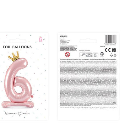 Folie Ballon Cijfer 6 Lichtroze Standaard Leeg 84cm van Partydeco koop je bij Partywinkel