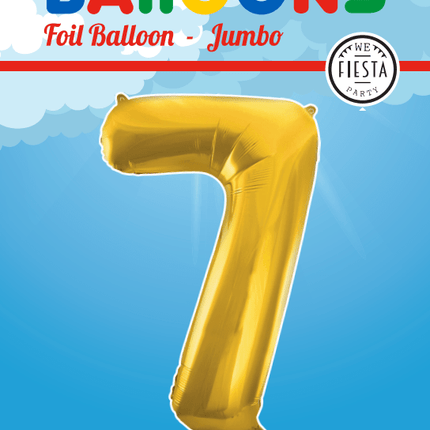 Folie Ballon Cijfer 7 Goud XL 86cm leeg - Partywinkel - 5712735006749