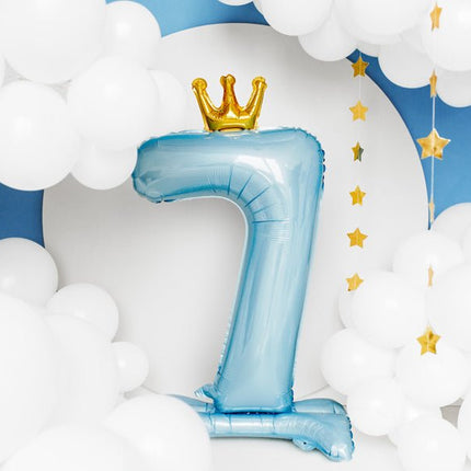 Folie Ballon Cijfer 7 Lichtblauw Standaard Leeg 84cm van Partydeco koop je bij Partywinkel