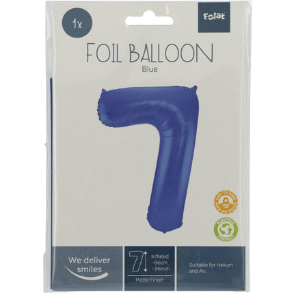 Folie Ballon Cijfer 7 Mat Blauw XL 86cm leeg van Folat koop je bij Partywinkel