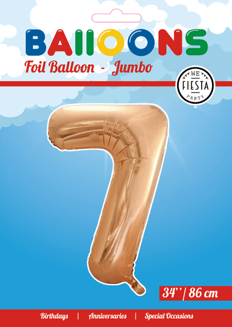 Folie Ballon Cijfer 7 Rose Goud XL 86cm leeg van WeFiesta koop je bij Partywinkel