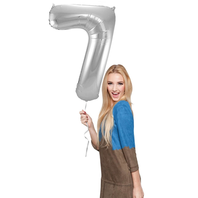 Folie Ballon Cijfer 7 Zilver Metallic XL 86cm leeg van Folat koop je bij Partywinkel