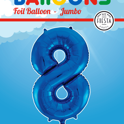 Folie Ballon Cijfer 8 Blauw XL 86cm leeg - Partywinkel - 5712735007234