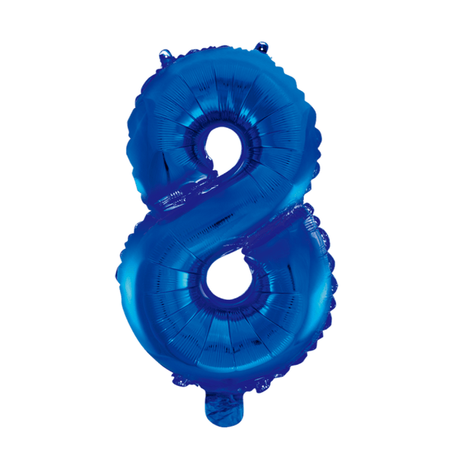 Folie Ballon Cijfer 8 Blauw XL 86cm leeg - Partywinkel - 5712735007234
