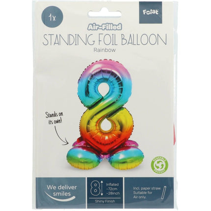 Folie Ballon Cijfer 8 Regenboog met standaard 72cm van Folat koop je bij Partywinkel