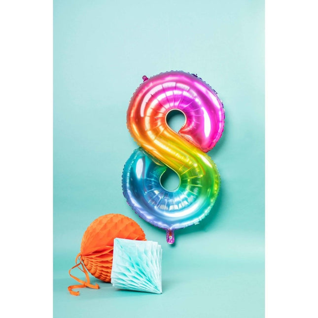 Folie Ballon Cijfer 8 Regenboog XL 81cm leeg van Folat koop je bij Partywinkel