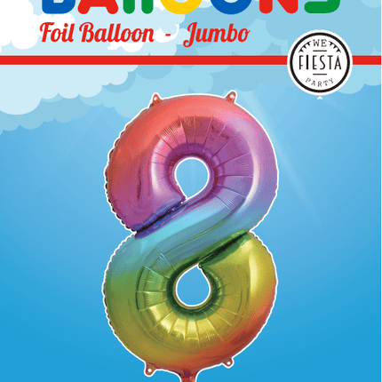 Folie Ballon Cijfer 8 Regenboog XL 86cm leeg van WeFiesta koop je bij Partywinkel