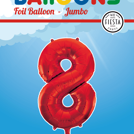 Folie Ballon Cijfer 8 Rood XL 86cm leeg van WeFiesta koop je bij Partywinkel