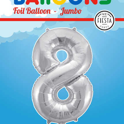 Folie Ballon Cijfer 8 Zilver XL 86cm leeg - Partywinkel - 5712735006657