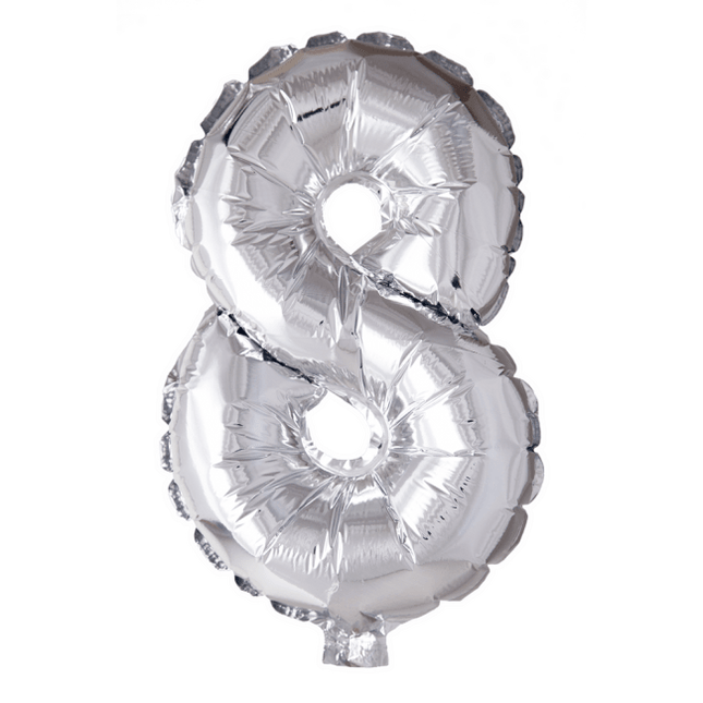 Folie Ballon Cijfer 8 Zilver XL 86cm leeg - Partywinkel - 5712735006657