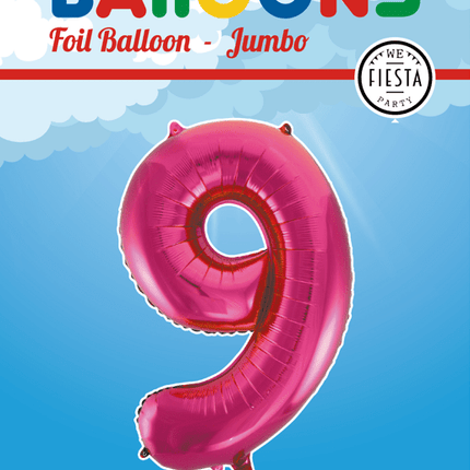 Folie Ballon Cijfer 9 Fuchsia XL 86cm leeg - Partywinkel - 5712735007159