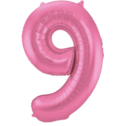 Folie Ballon Cijfer 9 Mat Roze XL 86cm leeg van Folat koop je bij Partywinkel