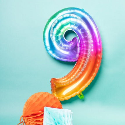 Folie Ballon Cijfer 9 Regenboog XL 81cm leeg van Folat koop je bij Partywinkel