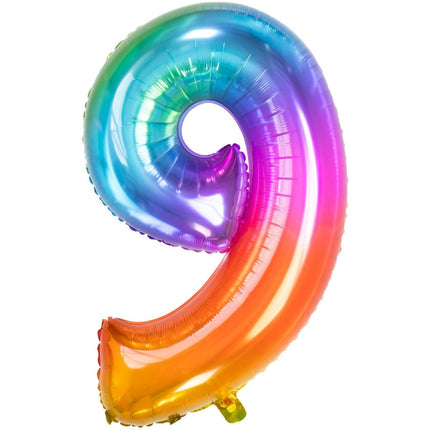 Folie Ballon Cijfer 9 Regenboog XL 81cm leeg van Folat koop je bij Partywinkel