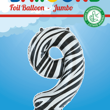 Folie Ballon Cijfer 9 Zebra XL 86cm leeg van WeFiesta koop je bij Partywinkel