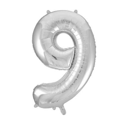 Folie Ballon Cijfer 9 Zilver XL 86cm leeg - Partywinkel - 5712735006664