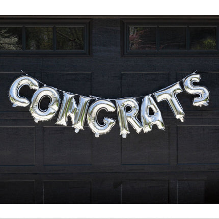 Folie Ballon Congrats Zilver Leeg 2,74m van Unique koop je bij Partywinkel