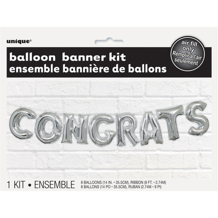 Folie Ballon Congrats Zilver Leeg 2,74m van Unique koop je bij Partywinkel