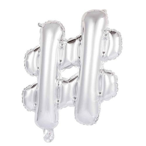 Folie Ballon Hashtag  Zilver 41cm met Rietje van WeFiesta koop je bij Partywinkel