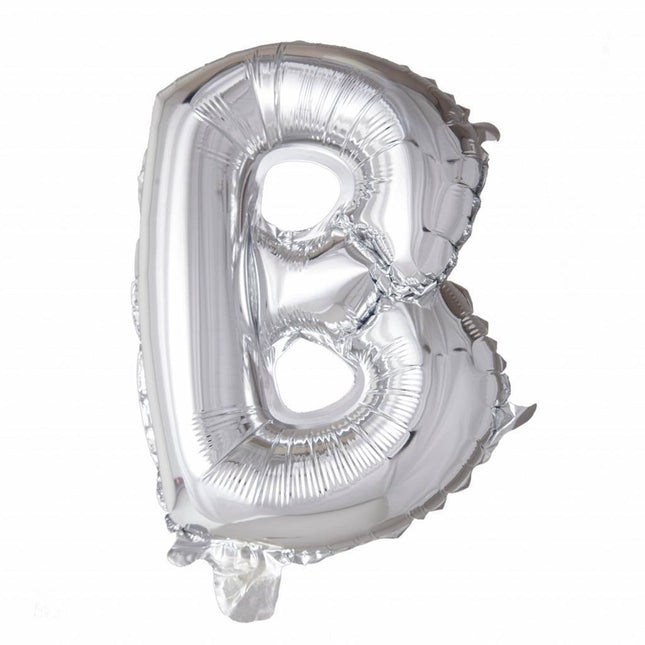 Folie Ballon Letter B Zilver 41cm met Rietje van WeFiesta koop je bij Partywinkel