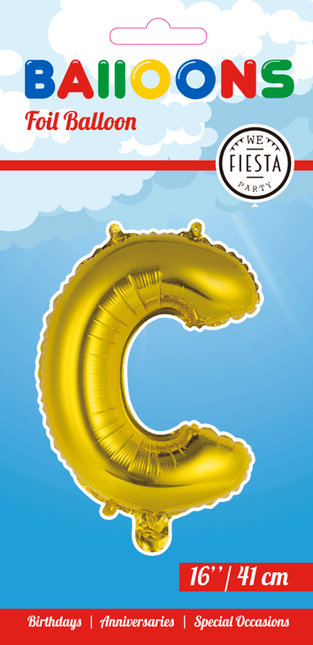 Folie Ballon Letter C Goud 41cm met Rietje van WeFiesta koop je bij Partywinkel