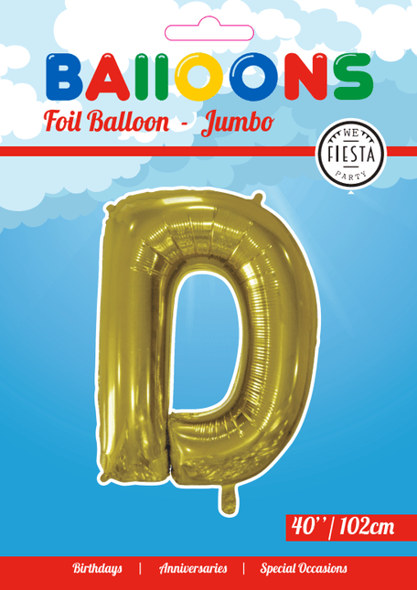 Folie Ballon Letter D Goud XL 102cm leeg van WeFiesta koop je bij Partywinkel