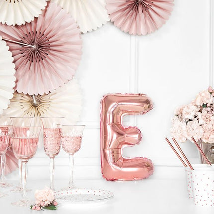 Folie Ballon Letter E Rose Goud Leeg 35cm van Partydeco koop je bij Partywinkel