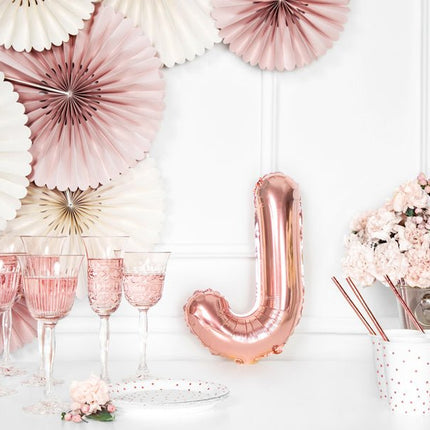 Folie Ballon Letter J Rose Goud Leeg 35cm van Partydeco koop je bij Partywinkel