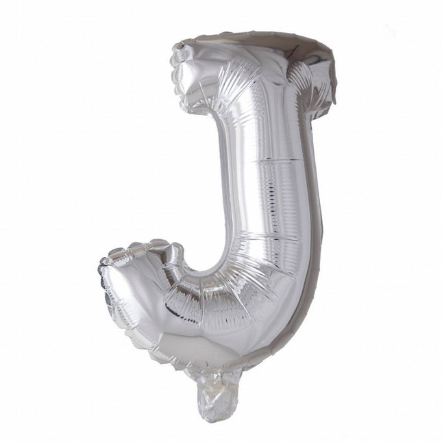 Folie Ballon Letter J Zilver XL 102cm leeg van WeFiesta koop je bij Partywinkel