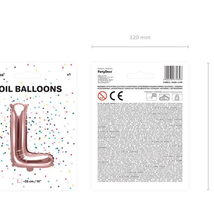 Folie Ballon Letter L Rose Goud Leeg 35cm van Partydeco koop je bij Partywinkel