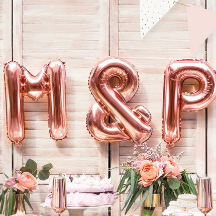 Folie Ballon Letter M Rose Goud Leeg 35cm van Partydeco koop je bij Partywinkel