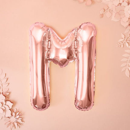 Folie Ballon Letter M Rose Goud Leeg 35cm van Partydeco koop je bij Partywinkel