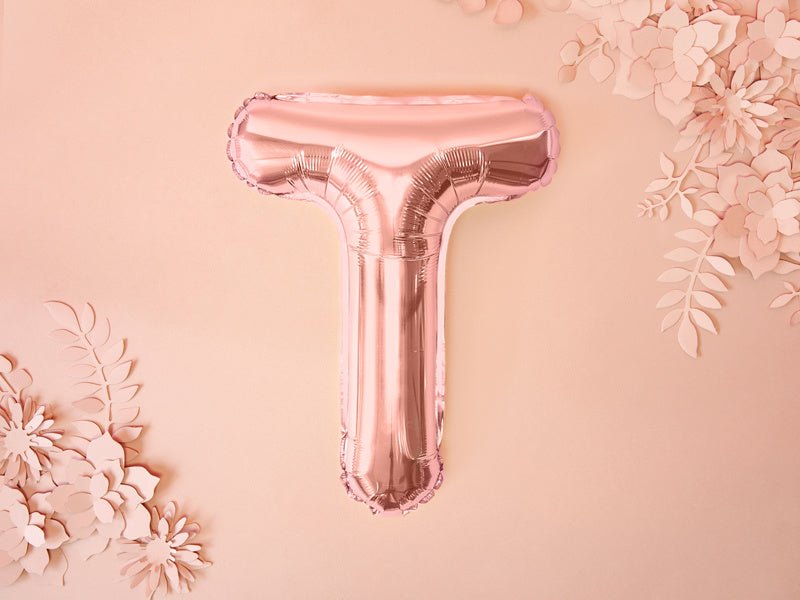 Folie Ballon Letter T Rose Goud Leeg 35cm van Partydeco koop je bij Partywinkel