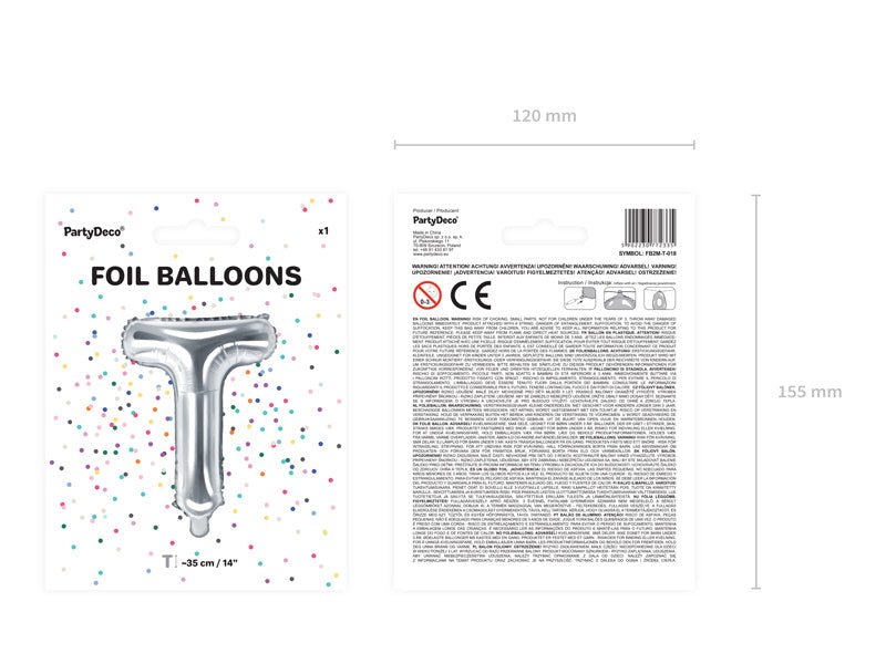 Folie Ballon Letter T Zilver Leeg 35cm van Partydeco koop je bij Partywinkel