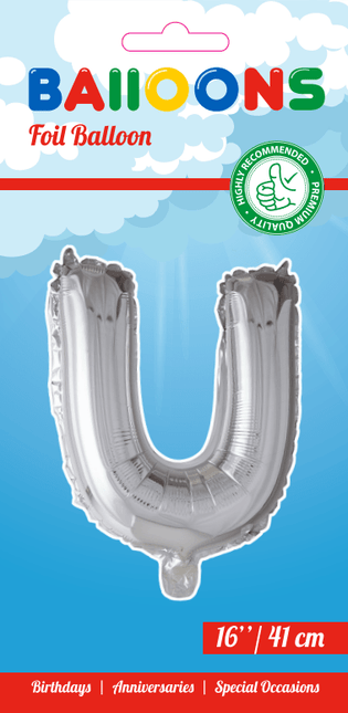 Folie Ballon Letter U Zilver 41cm met Rietje van WeFiesta koop je bij Partywinkel