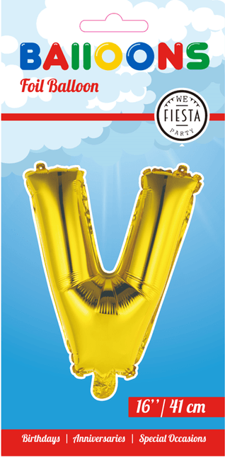 Folie Ballon Letter V Goud 41cm met Rietje van WeFiesta koop je bij Partywinkel
