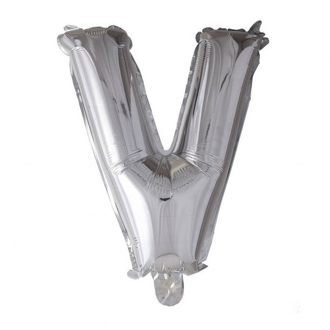 Folie Ballon Letter V Zilver XL 102cm leeg van WeFiesta koop je bij Partywinkel