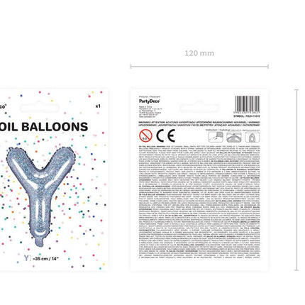 Folie Ballon Letter Y Holografisch Leeg 35cm van Partydeco koop je bij Partywinkel
