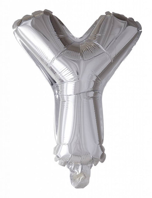 Folie Ballon Letter Y Zilver 41cm met Rietje van WeFiesta koop je bij Partywinkel
