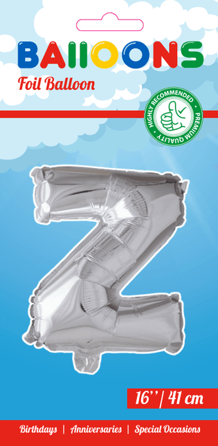 Folie Ballon Letter Z Zilver 41cm met Rietje van WeFiesta koop je bij Partywinkel