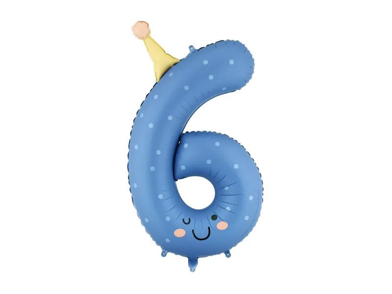 Folieballon met het cijfer "6", 86 cm, blauw van Partydeco koop je bij Partywinkel