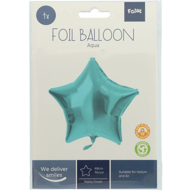 Folieballon Stervormig Pastel Aqua Metallic Mat - 45 cm van Folat koop je bij Partywinkel