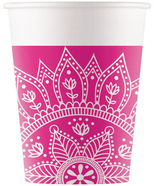 Fuchsia Beker Mandala 200ml 8st van Procos koop je bij Partywinkel