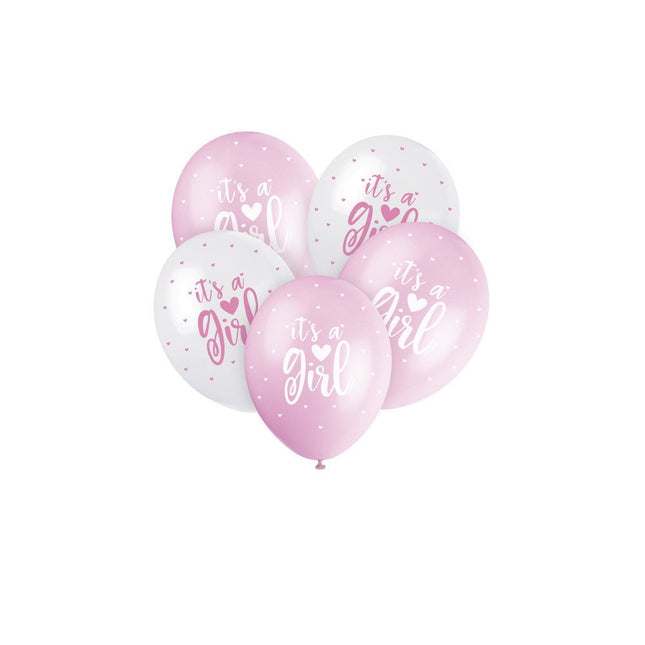 Geboorte Ballonnen It's A Girl Roze 30cm 5st van Unique koop je bij Partywinkel