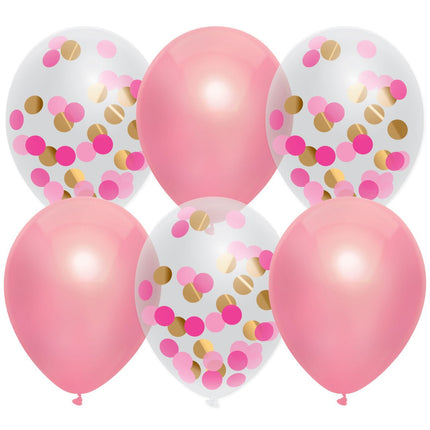 Geboorte Ballonnen Meisje Confetti Roze 30cm 6st van Haza Witbaard koop je bij Partywinkel