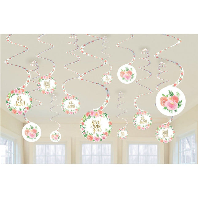 Geboorte Hangdecoratie Meisje Bloemen 61cm 12st van Riethmueller koop je bij Partywinkel