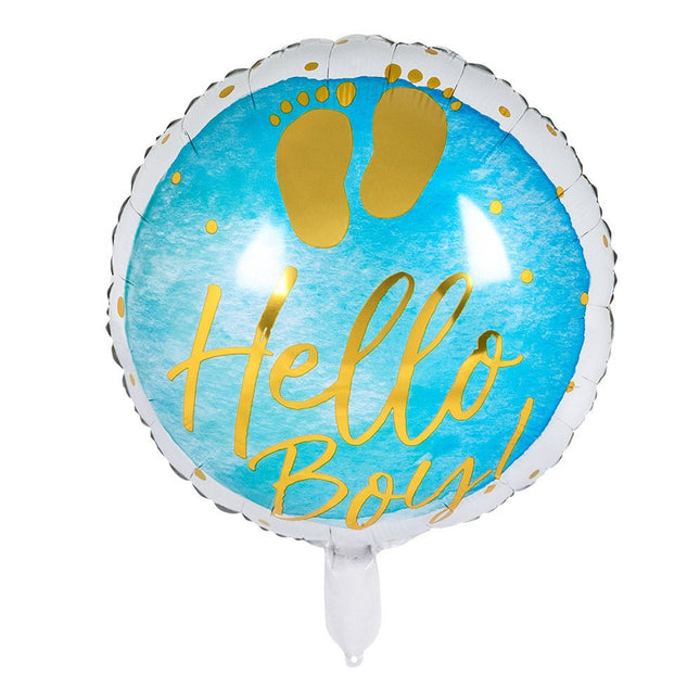 Geboorte Helium Ballon Hello Boy! Leeg 45cm van Boland koop je bij Partywinkel