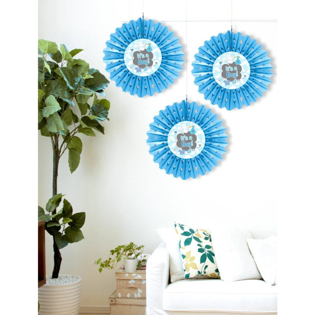 Geboorte Papieren Waaier Jongen It's A Boy 30cm van Folat koop je bij Partywinkel