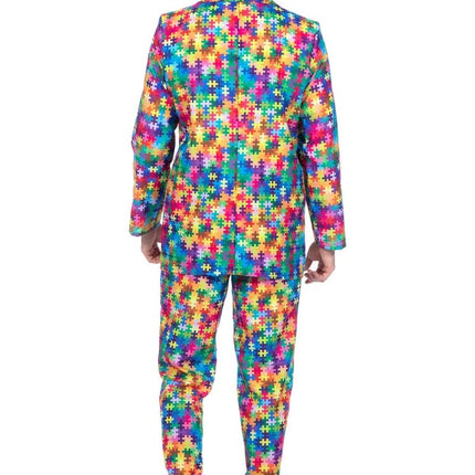 Gekleurd Pak Heren Puzzelstukjes 3 delig van Wilbers & Wilbers koop je bij Partywinkel