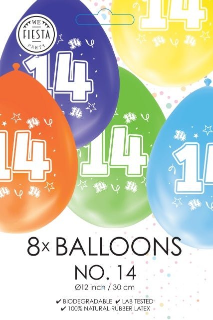 Gekleurde Ballonnen 14 Jaar 30cm 8st van WeFiesta koop je bij Partywinkel